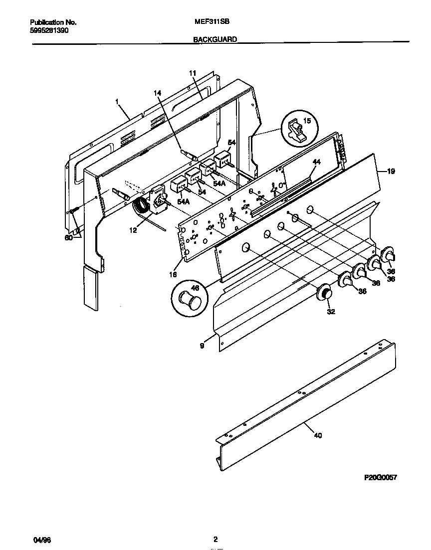 Universal/Multiflex (Frigidaire) MEF305PBDD backguard diagram