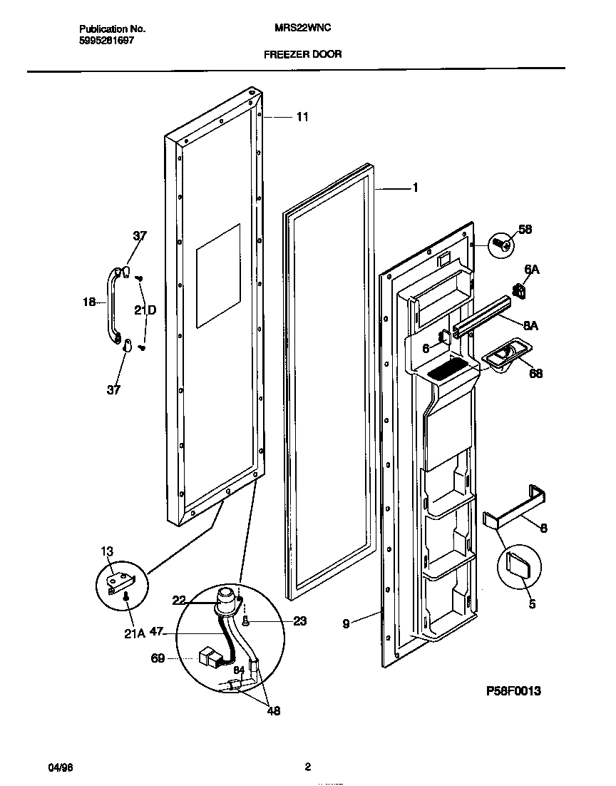 Universal/Multiflex (Frigidaire) MRS22WNCD2 freezer door diagram