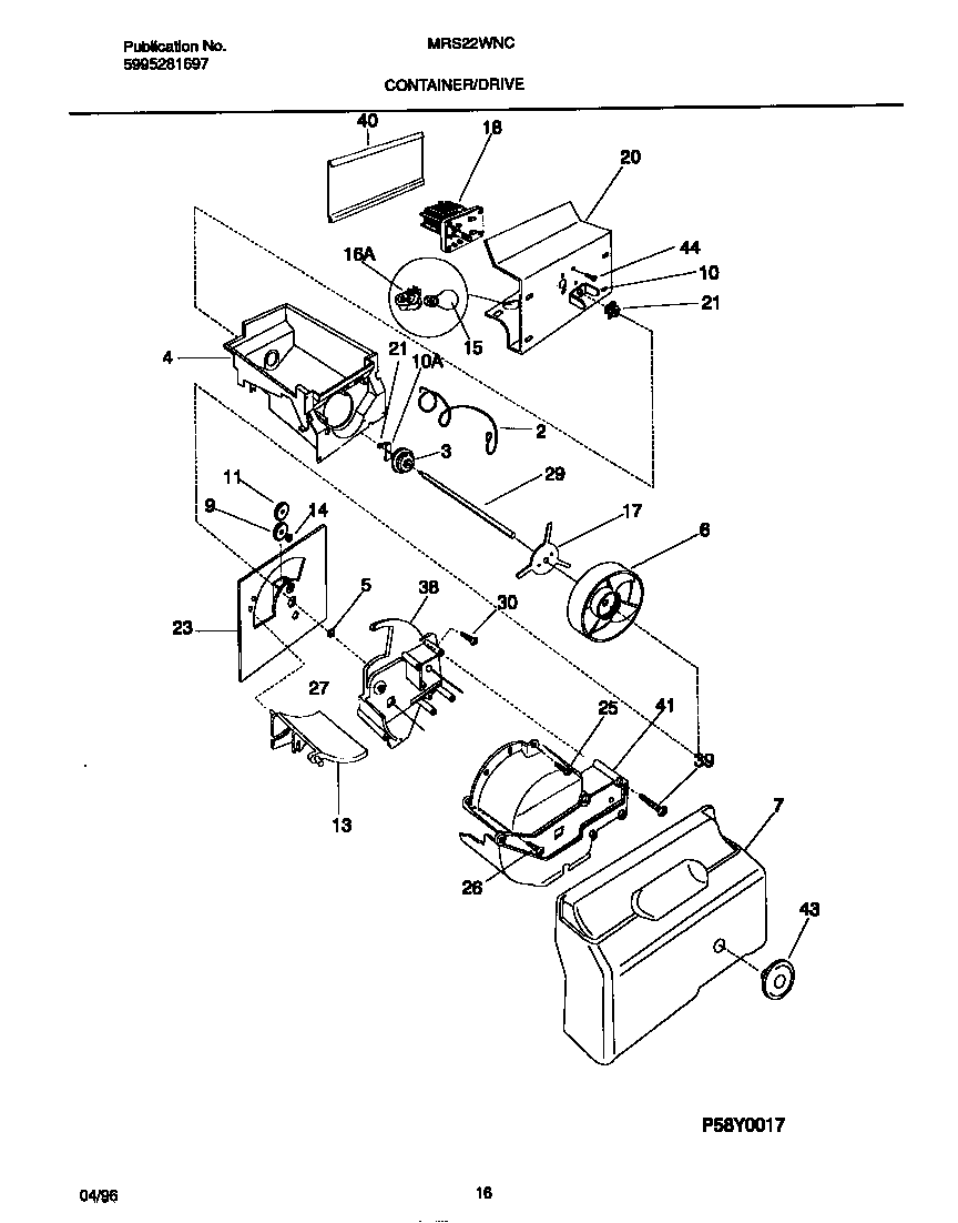 Universal/Multiflex (Frigidaire) MRS22WNCD2 container/drive diagram