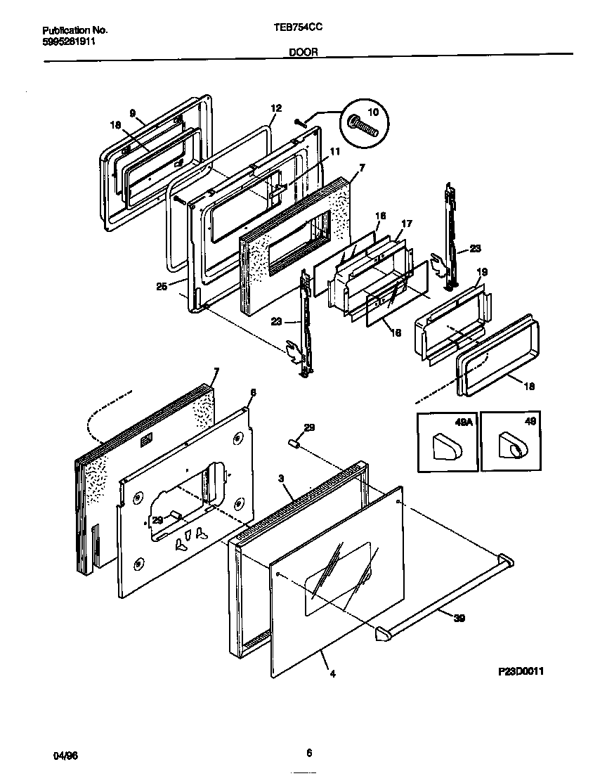 Tappan TEB754CCB2 door diagram
