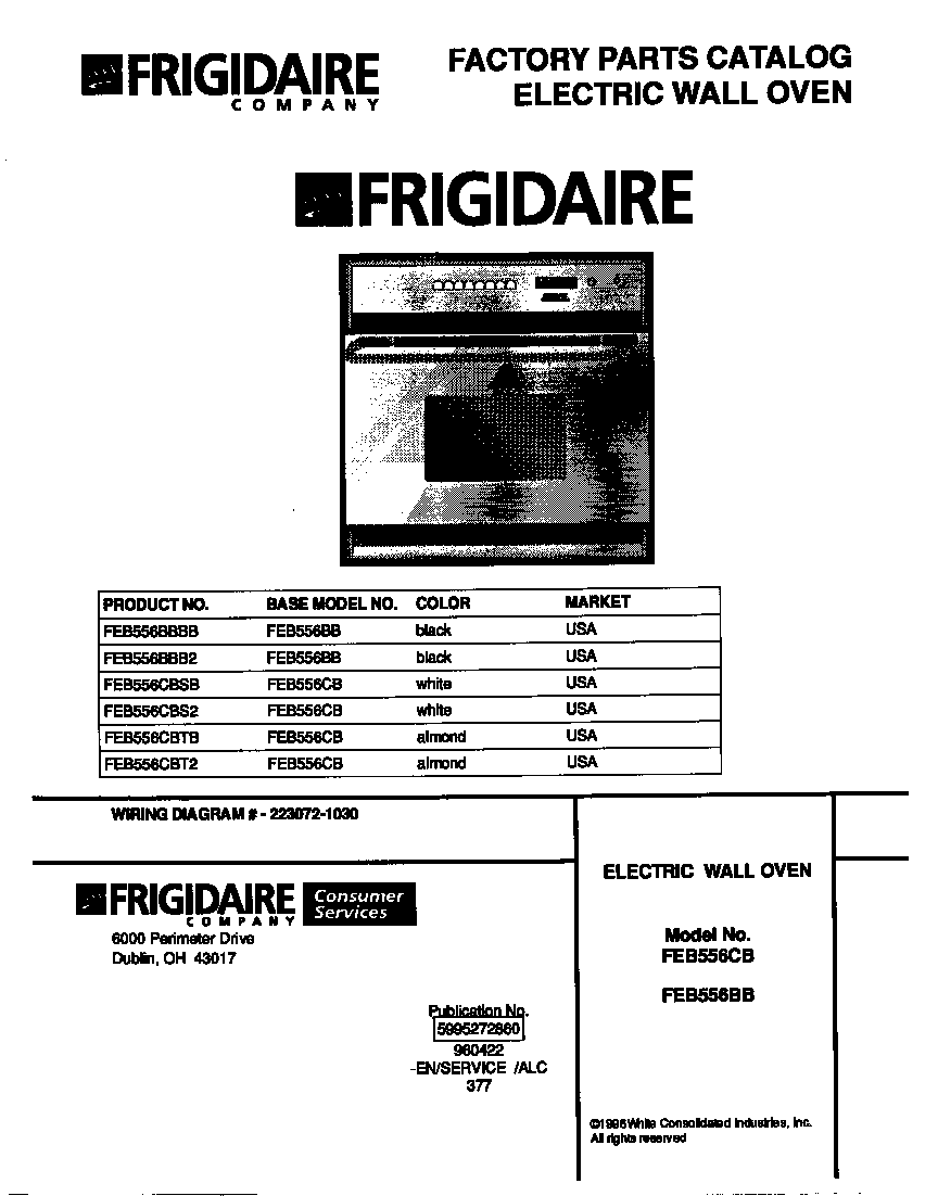 Frigidaire FEB556BBBB cover diagram