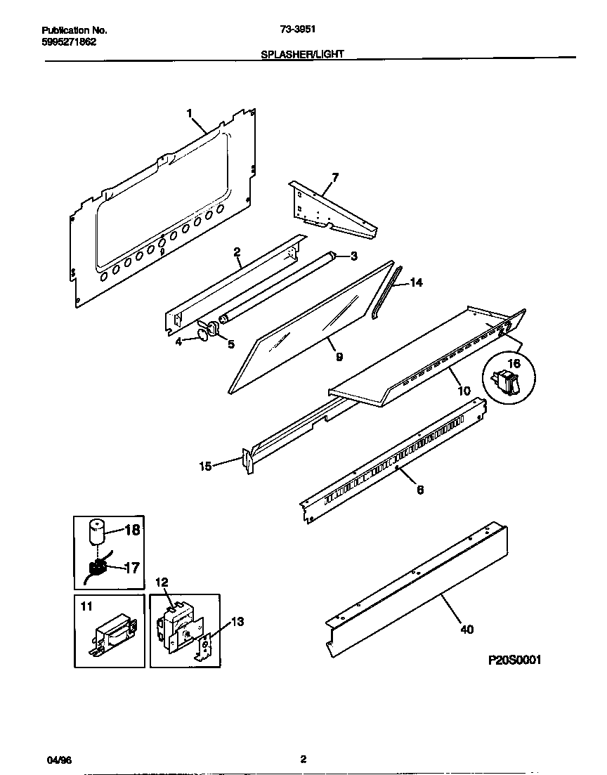 Tappan 73-3951-23-04 splasher/light diagram
