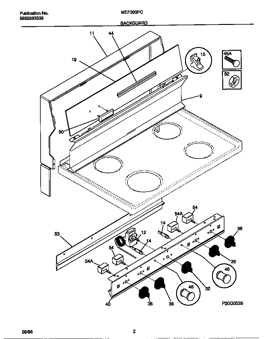 Universal/Multiflex (Frigidaire) MEF303PCDE backguard diagram