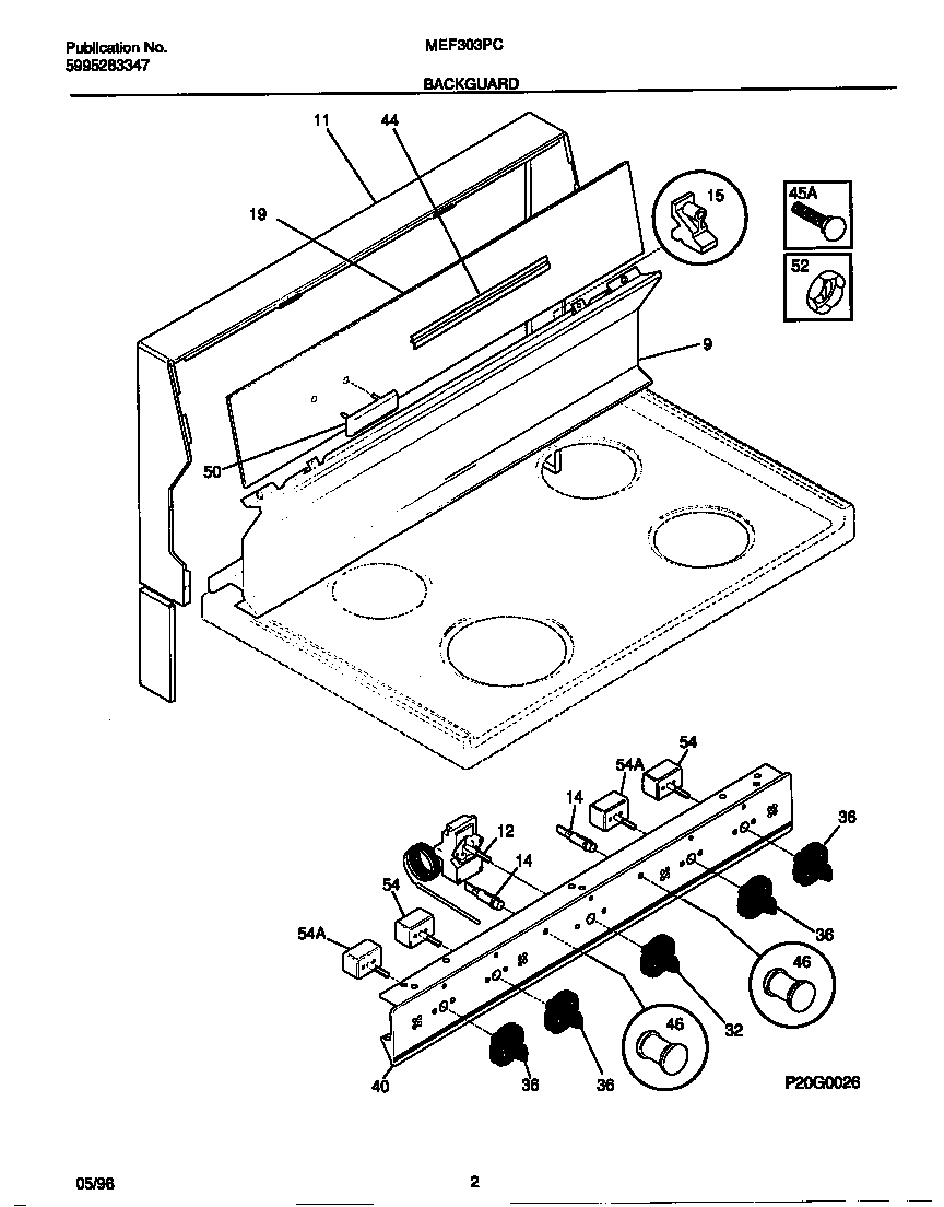 Universal/Multiflex (Frigidaire) MEF303PCDF backguard diagram