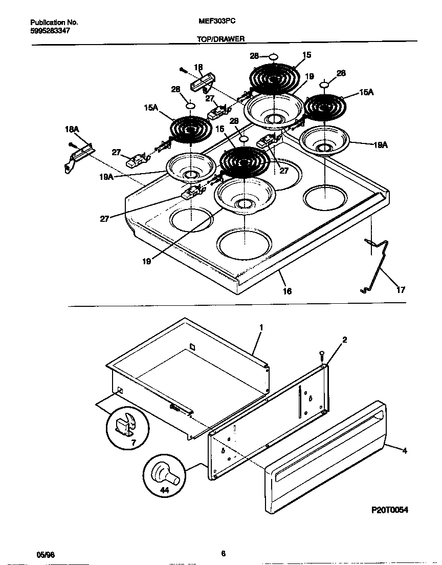 Universal/Multiflex (Frigidaire) MEF303PCDF top/drawer diagram
