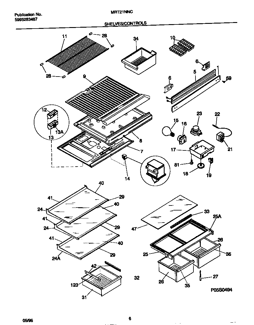 Universal/Multiflex (Frigidaire) MRT21NNCW2 shelves/controls diagram