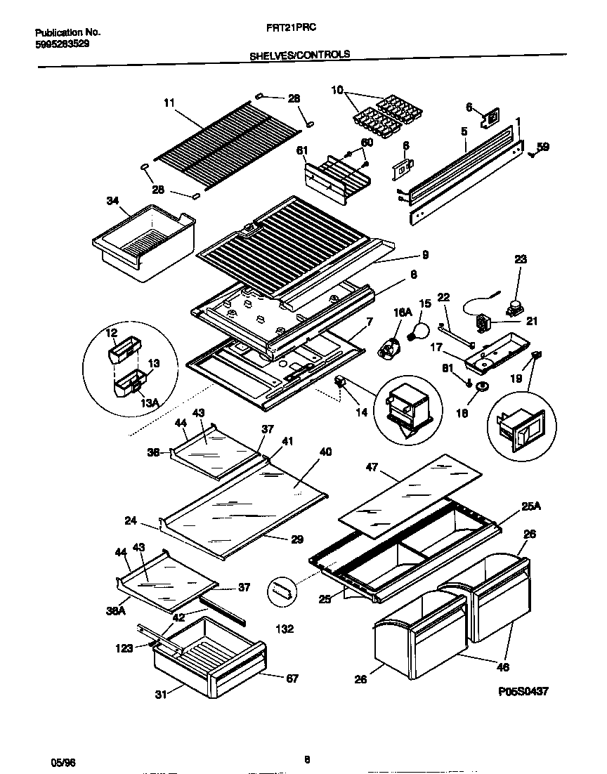 Frigidaire FRT21PRCD2 shelves/controls diagram