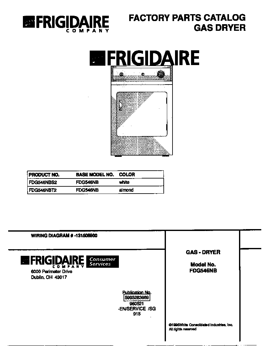 Frigidaire FDG546NBS2 cover diagram