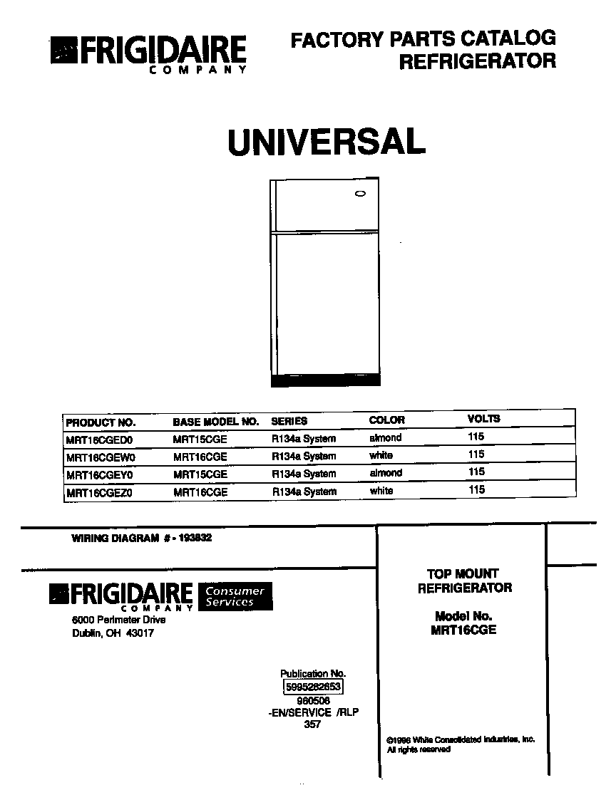 Universal/Multiflex (Frigidaire) MRT16CGED0 cover diagram