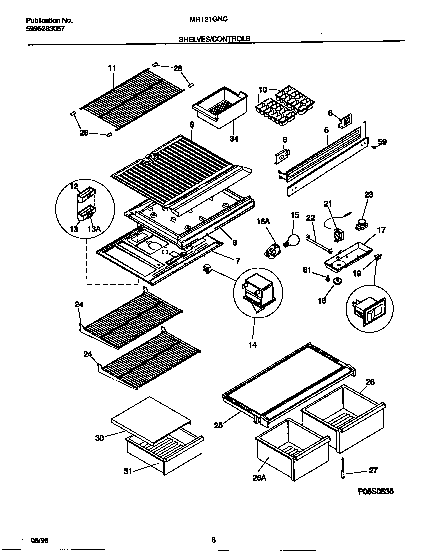 Universal/Multiflex (Frigidaire) MRT21GNCD2 shelves/controls diagram