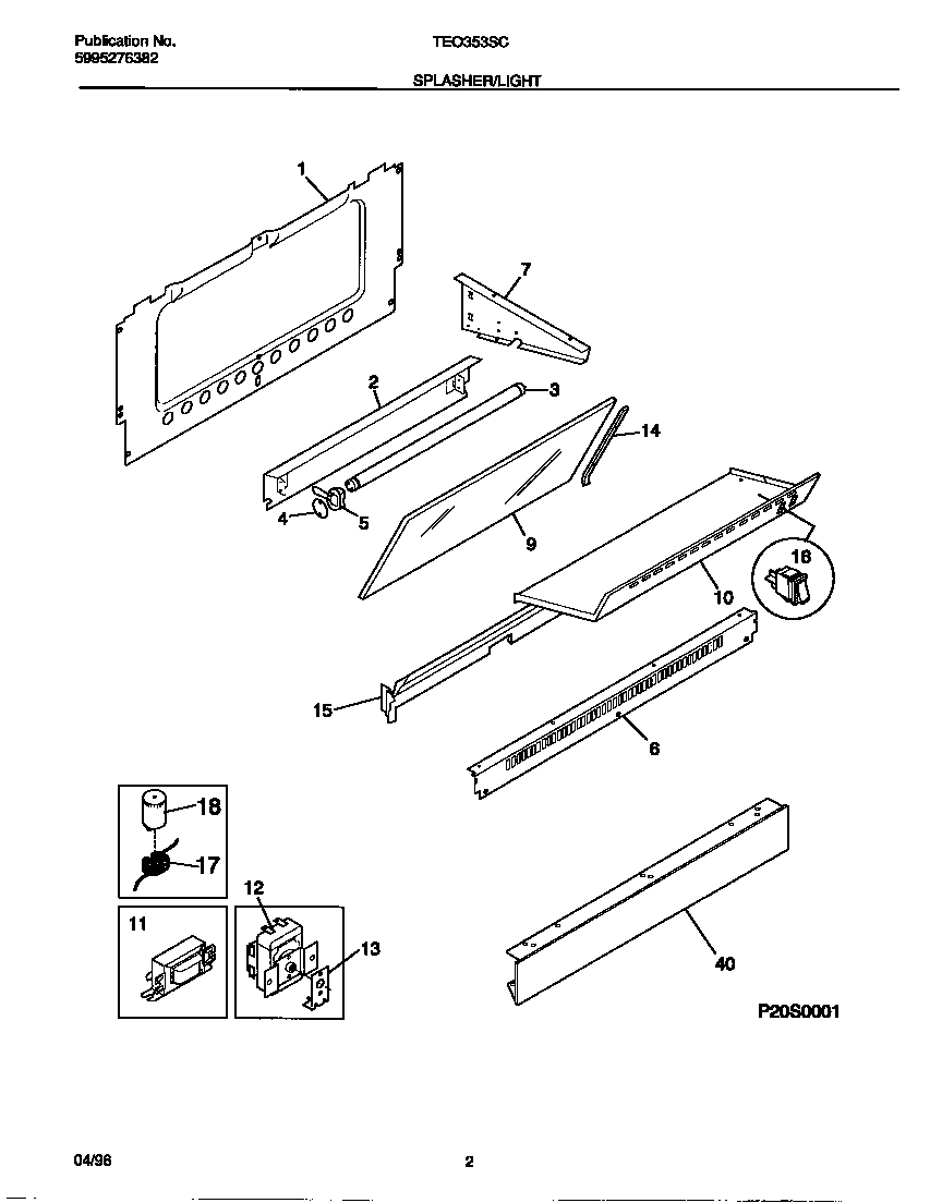Tappan TEO353SCDA splasher/light diagram