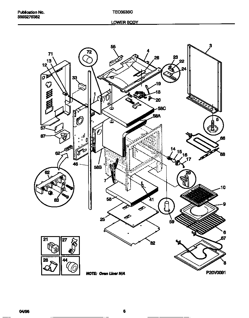 Tappan TEO353SCDA lower body diagram