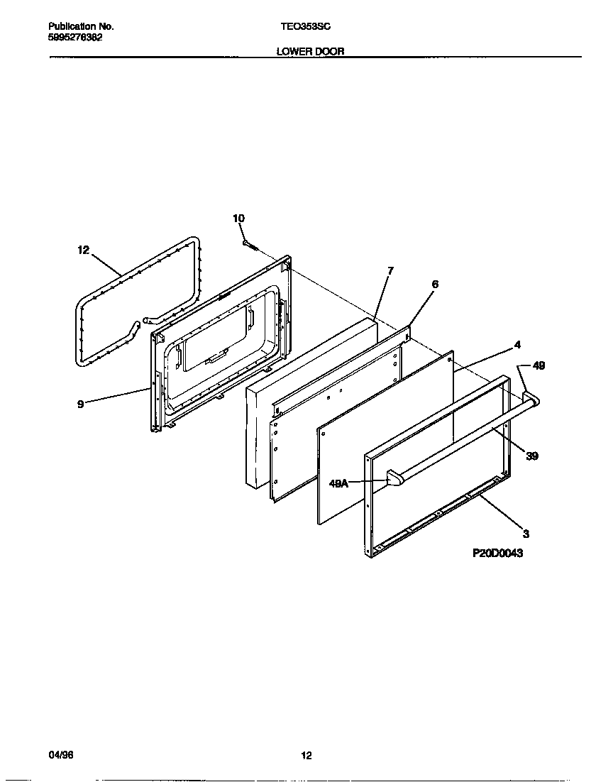Tappan TEO353SCDA lower door diagram