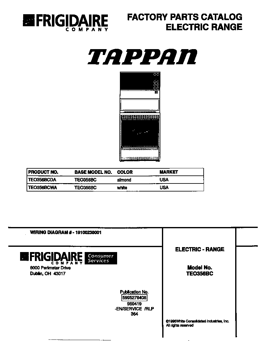 Tappan TEO356BCDA cover diagram