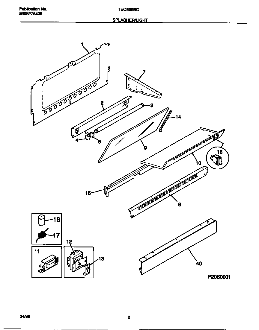 Tappan TEO356BCDA splasher/light diagram