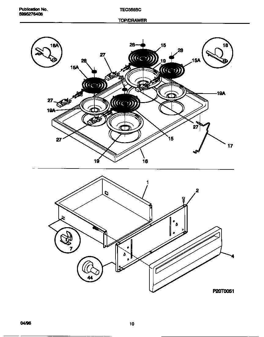 Tappan TEO356BCDA top/drawer diagram