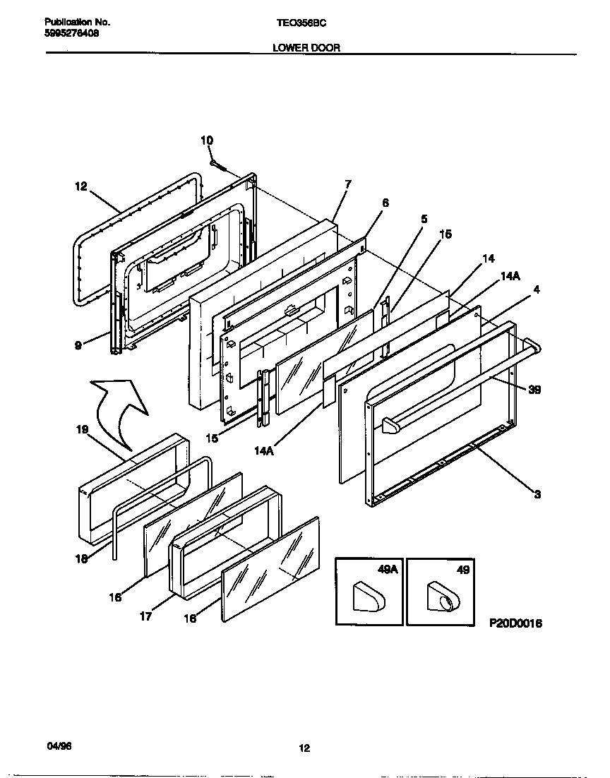 Tappan TEO356BCDA lower door diagram