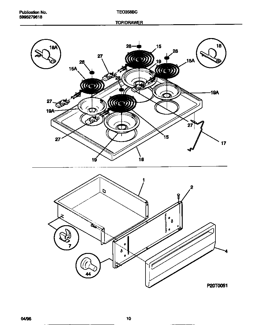 Tappan TEO356BCDC top/drawer diagram