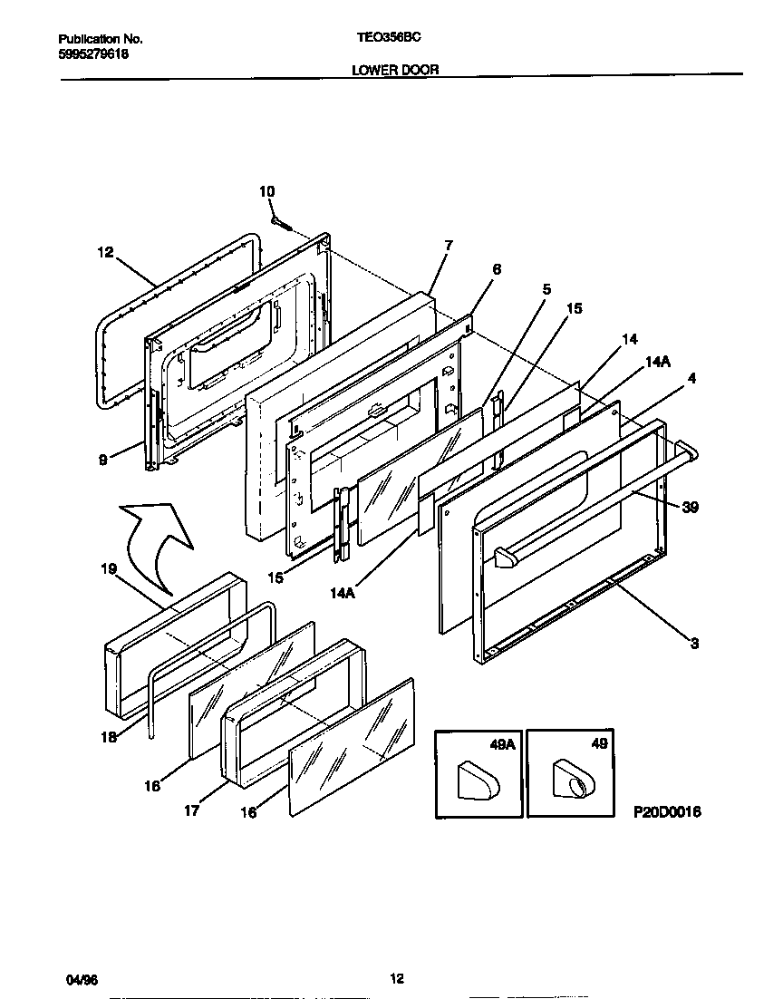 Tappan TEO356BCDC lower door diagram