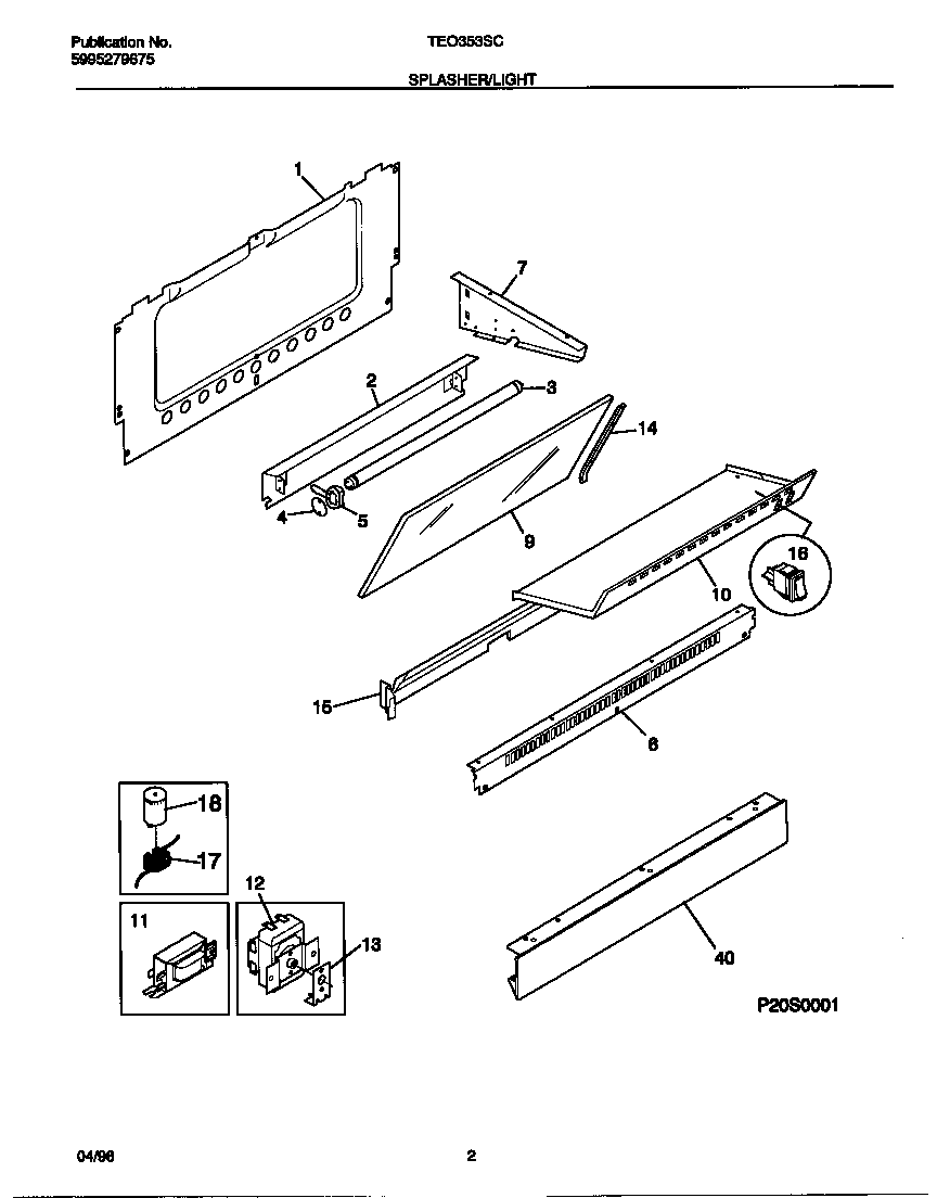 Tappan TEO353SCDB splasher/light diagram