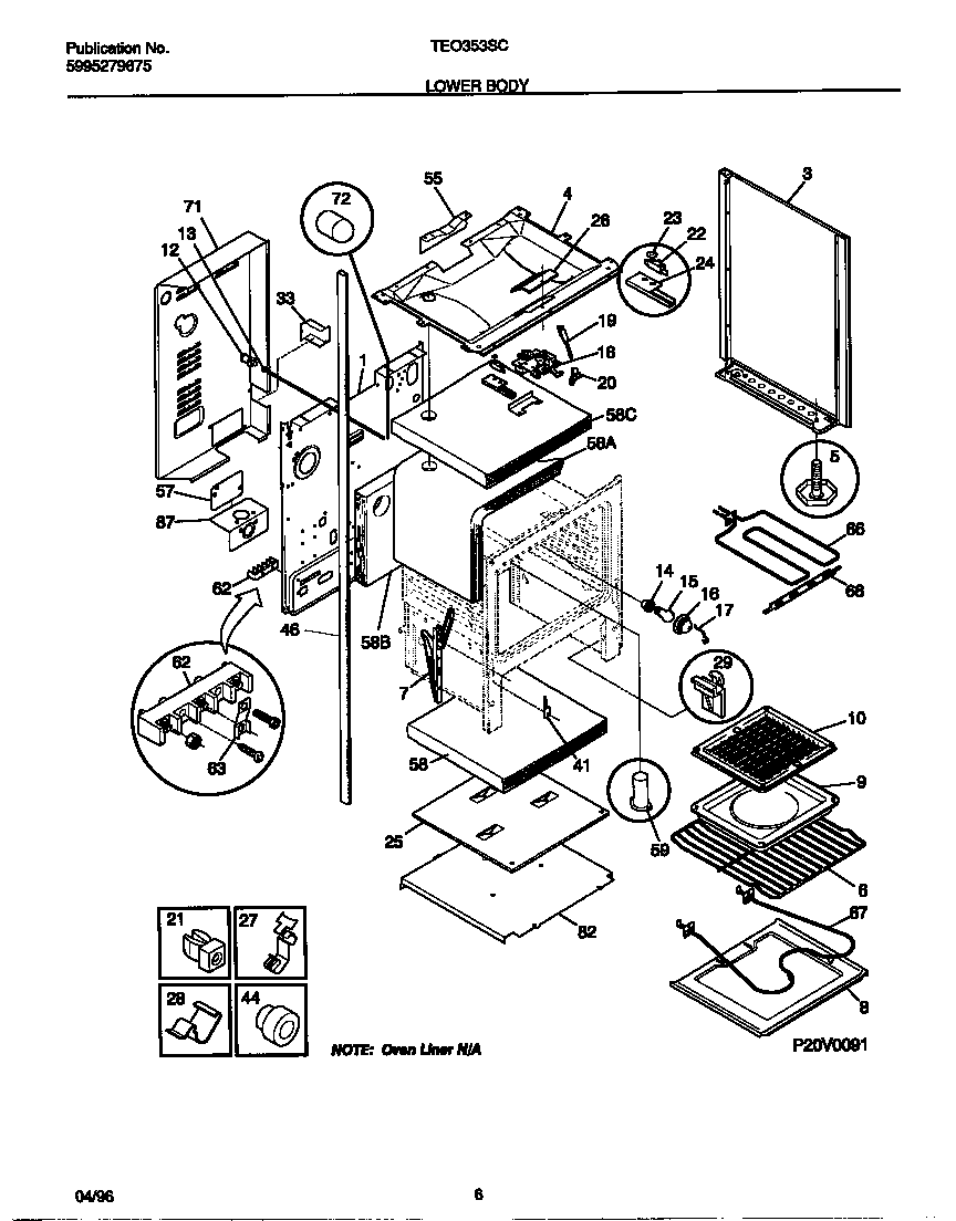 Tappan TEO353SCDB lower body diagram