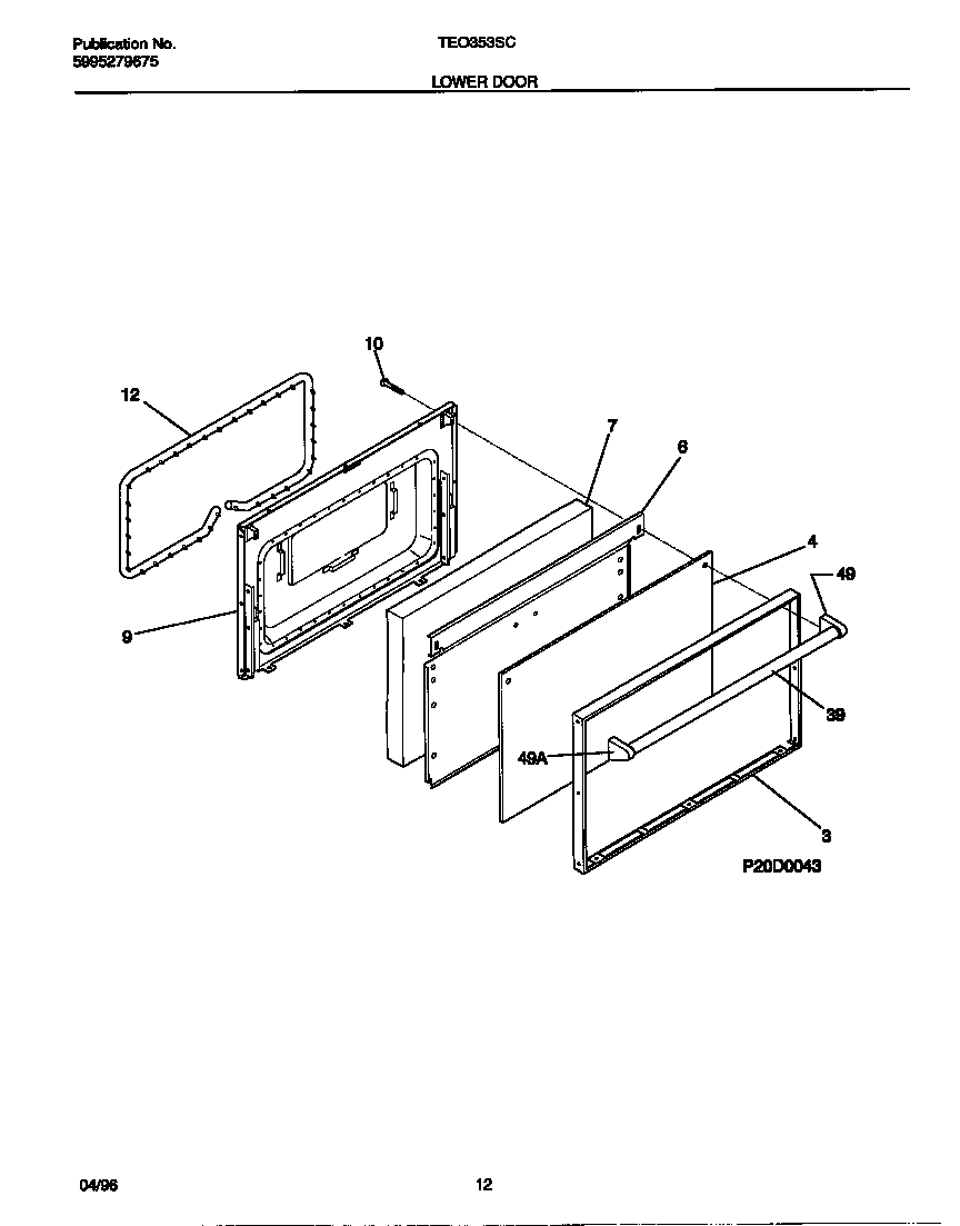 Tappan TEO353SCDB lower door diagram