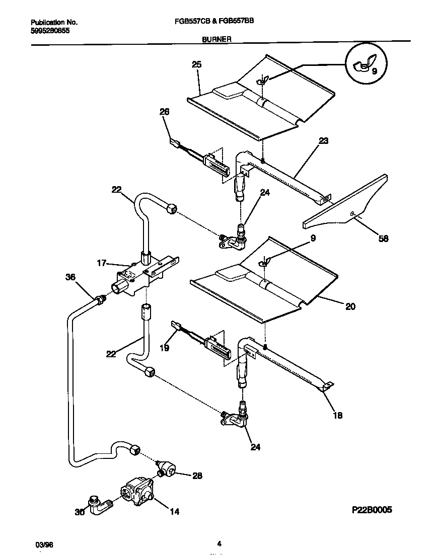 Frigidaire FGB557CBTD burner diagram