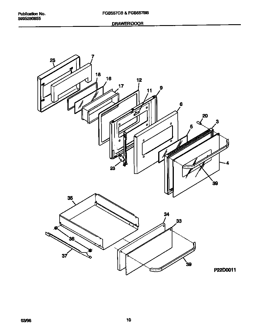 Frigidaire FGB557CBTD drawer/door diagram