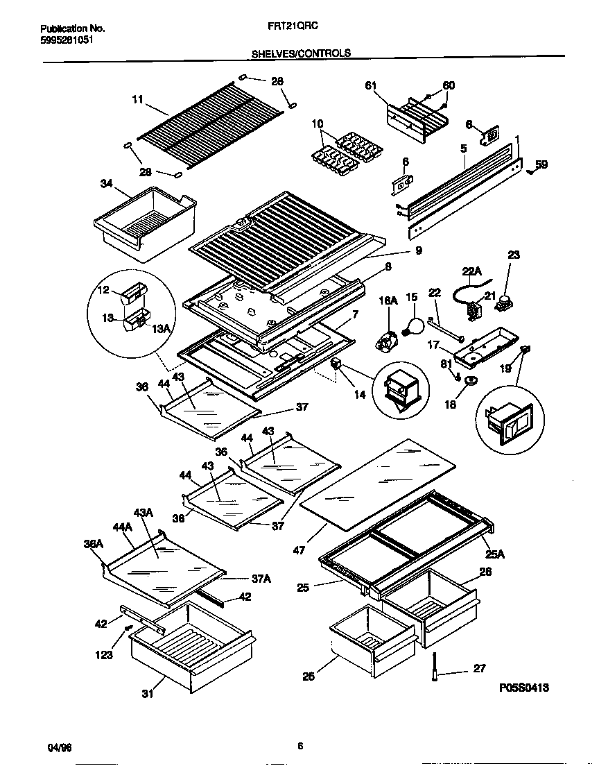 Frigidaire FRT21QRCD2 shelves/controls diagram