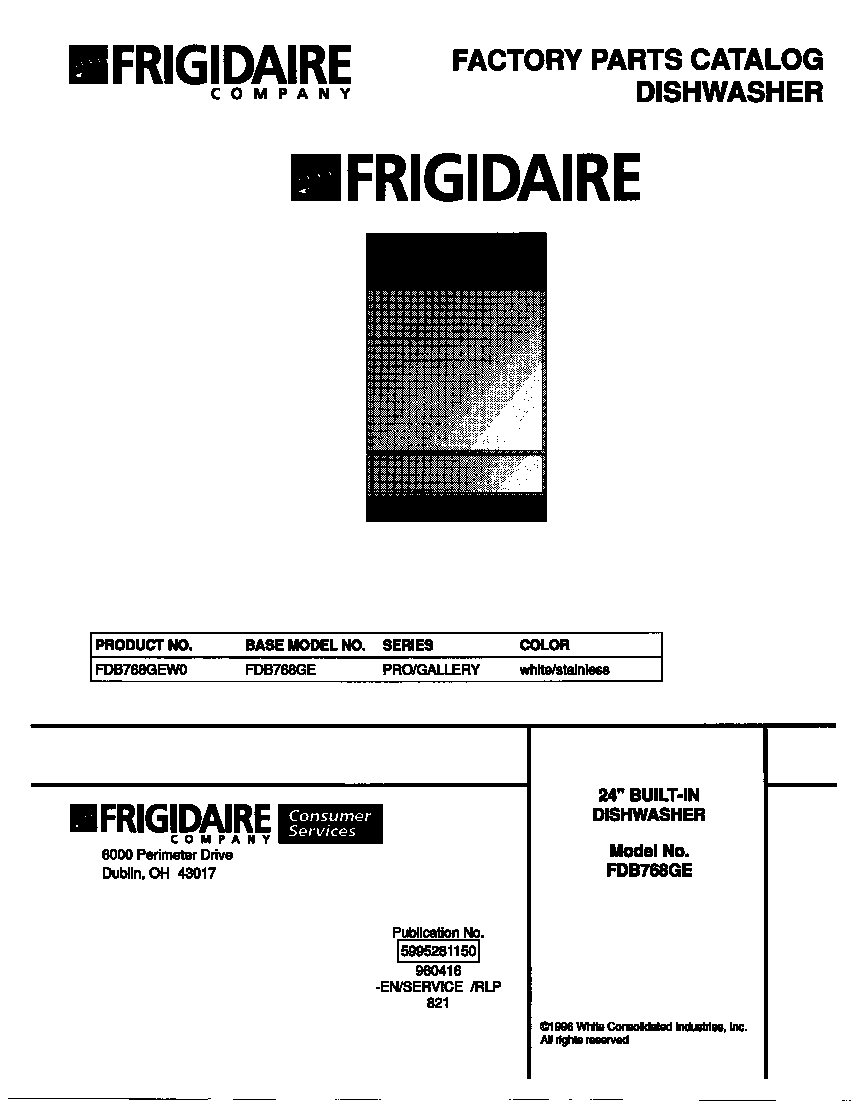 Frigidaire FDB768GEW0 cover diagram