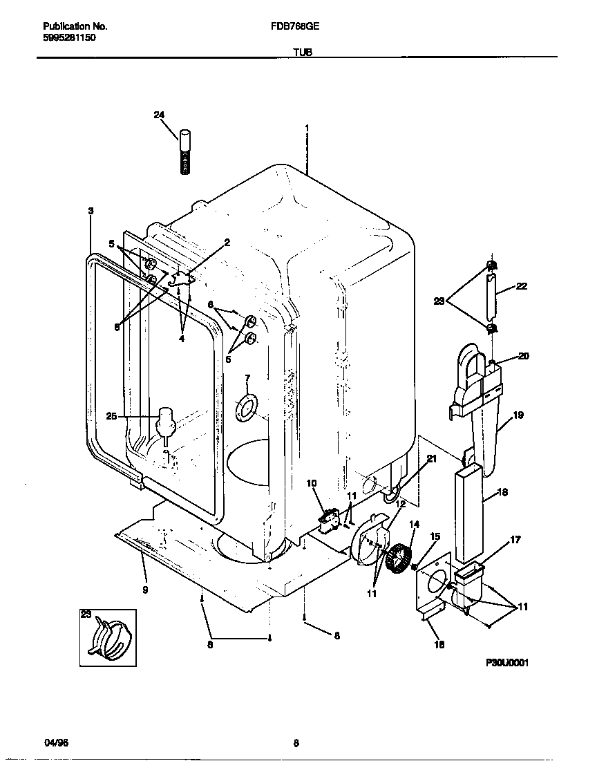Frigidaire FDB768GEW0 tub diagram