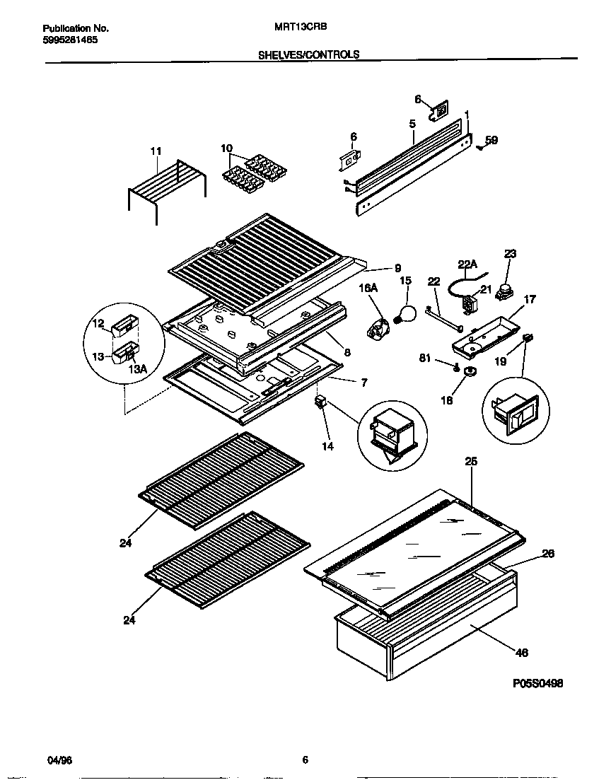 Universal/Multiflex (Frigidaire) MRT13CRBY3 shelves/controls diagram