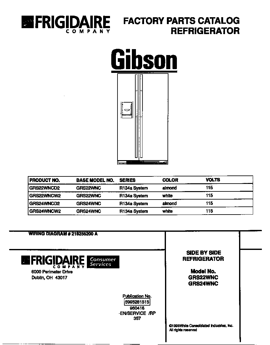 Gibson GRS22WNCW2 cover diagram