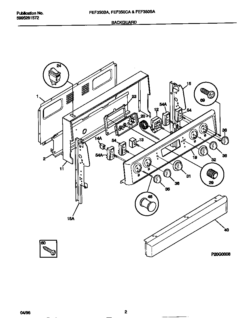Frigidaire FEF350SAWF backguard diagram