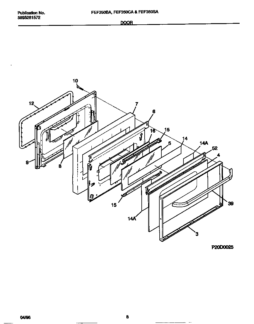 Frigidaire FEF350SAWF door diagram
