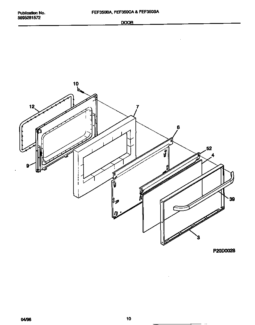 Frigidaire FEF350SAWF door diagram