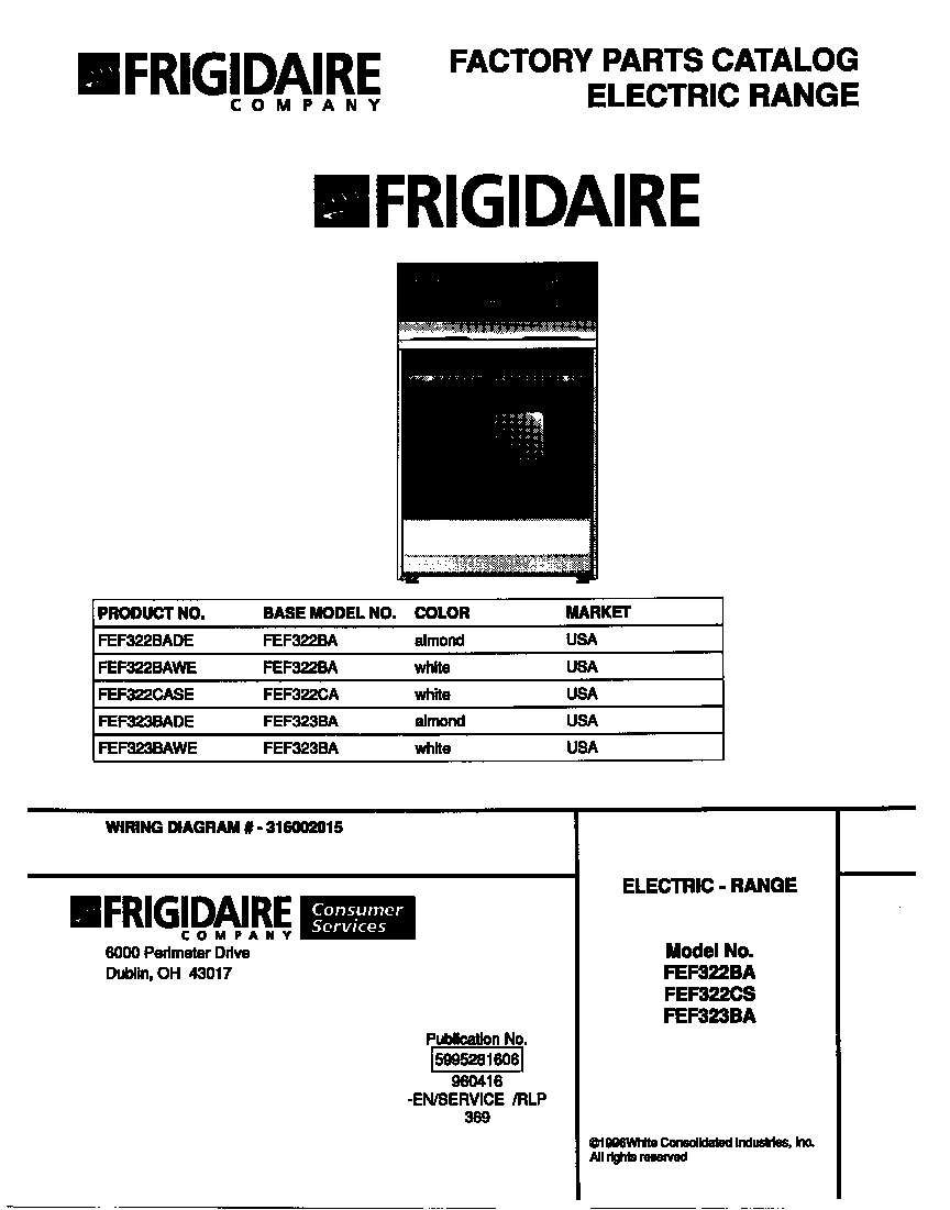 Frigidaire FEF323BAWE cover diagram