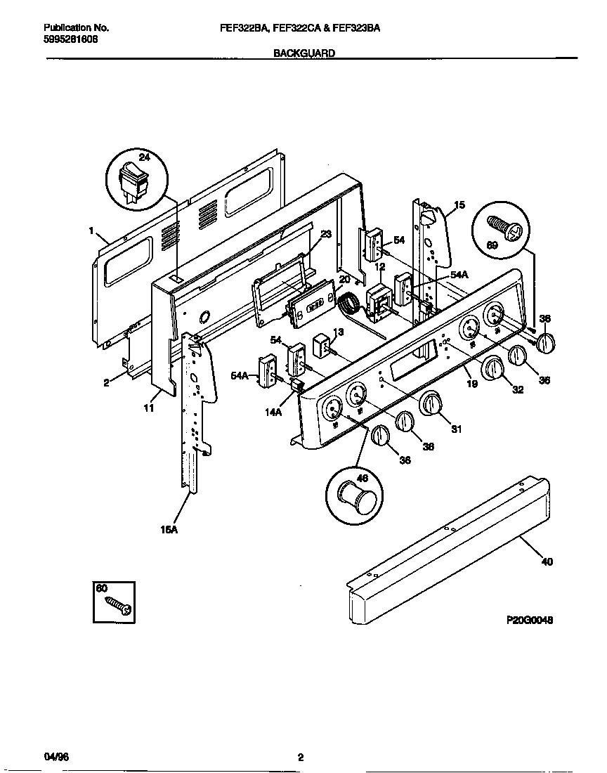 Frigidaire FEF323BAWE backguard diagram