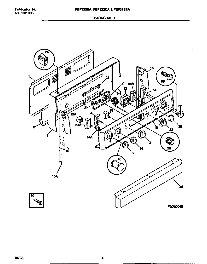 Frigidaire FEF323BAWE backguard diagram