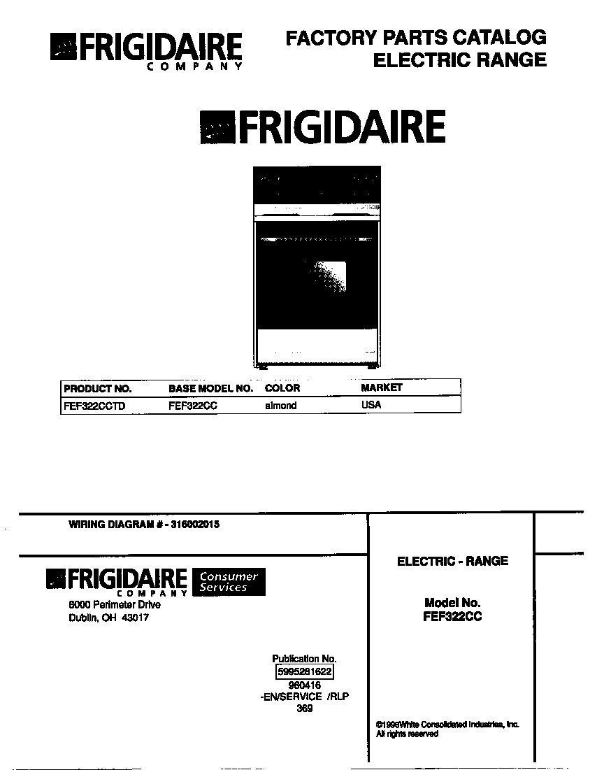 Frigidaire FEF322CCTD cover diagram