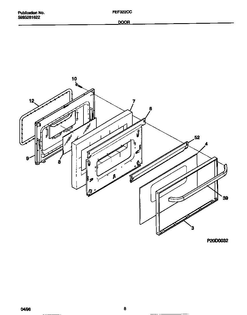 Frigidaire FEF322CCTD door diagram