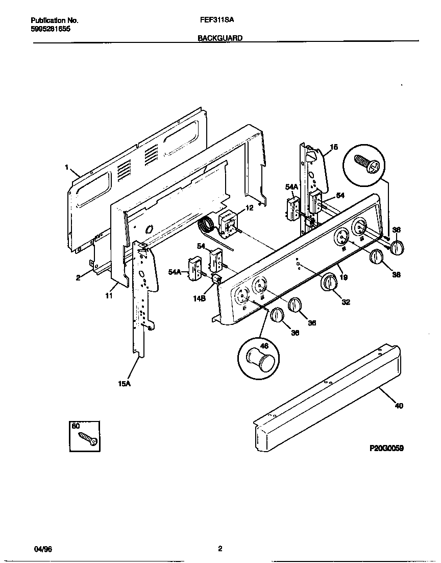 Frigidaire FEF311SADE backguard diagram