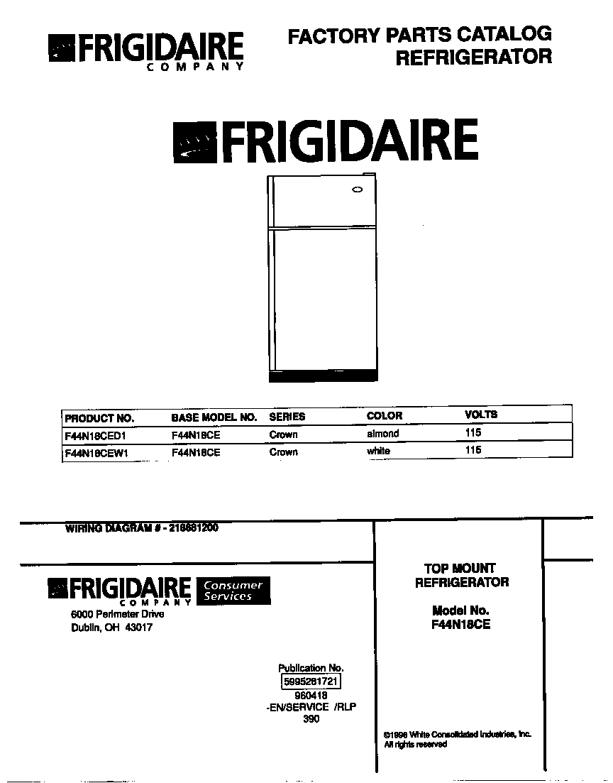 Frigidaire F44N18CEW1 cover diagram