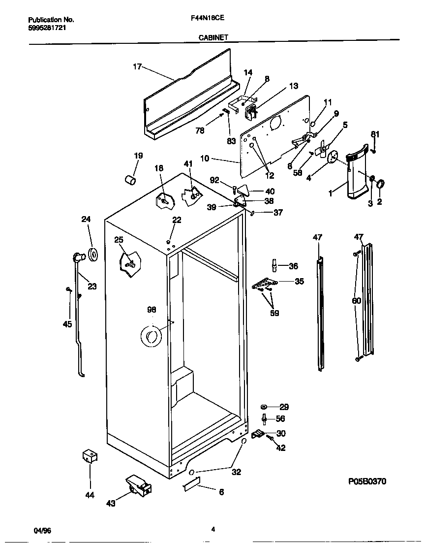 Frigidaire F44N18CEW1 cabinet diagram