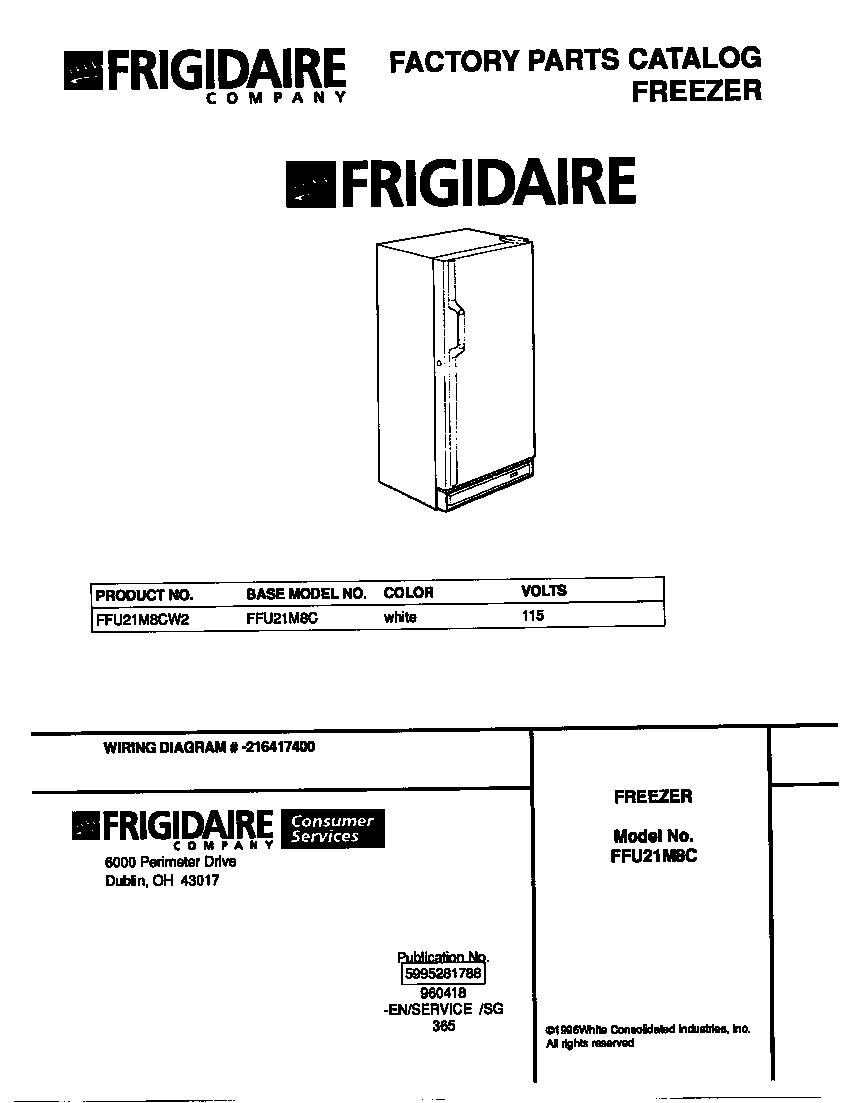 Frigidaire FFU21M8CW2 cover diagram