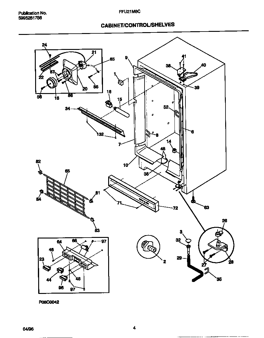 Frigidaire FFU21M8CW2 cabinet/control/shelves diagram
