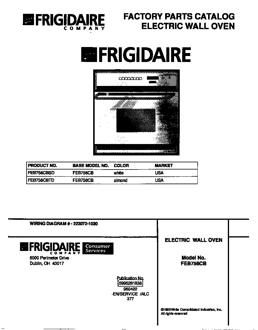 Frigidaire FEB756CBTD cover diagram