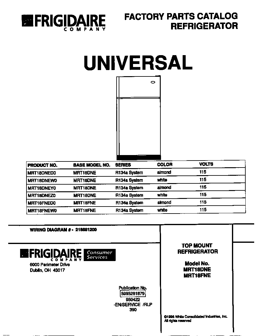 Universal/Multiflex (Frigidaire) MRT18DNEW0 cover diagram