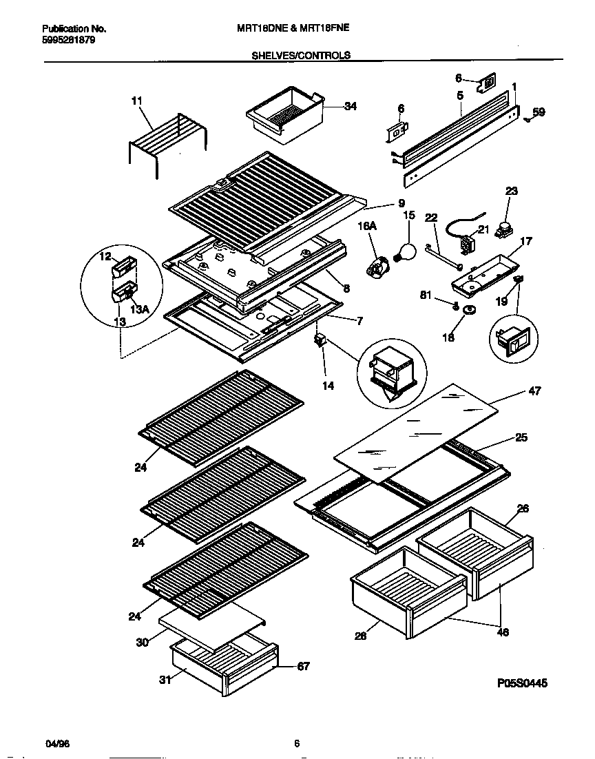 Universal/Multiflex (Frigidaire) MRT18DNEW0 shelves/controls diagram