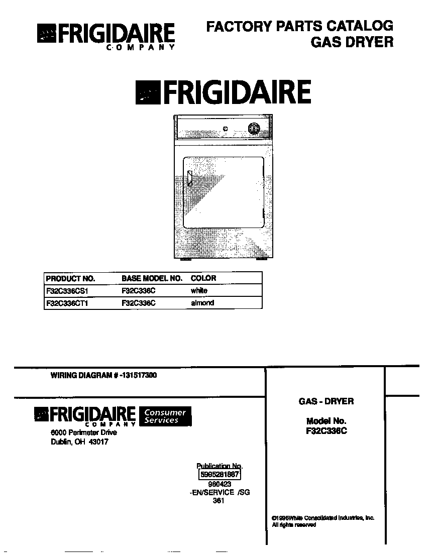 Frigidaire F32C336CT1 cover diagram
